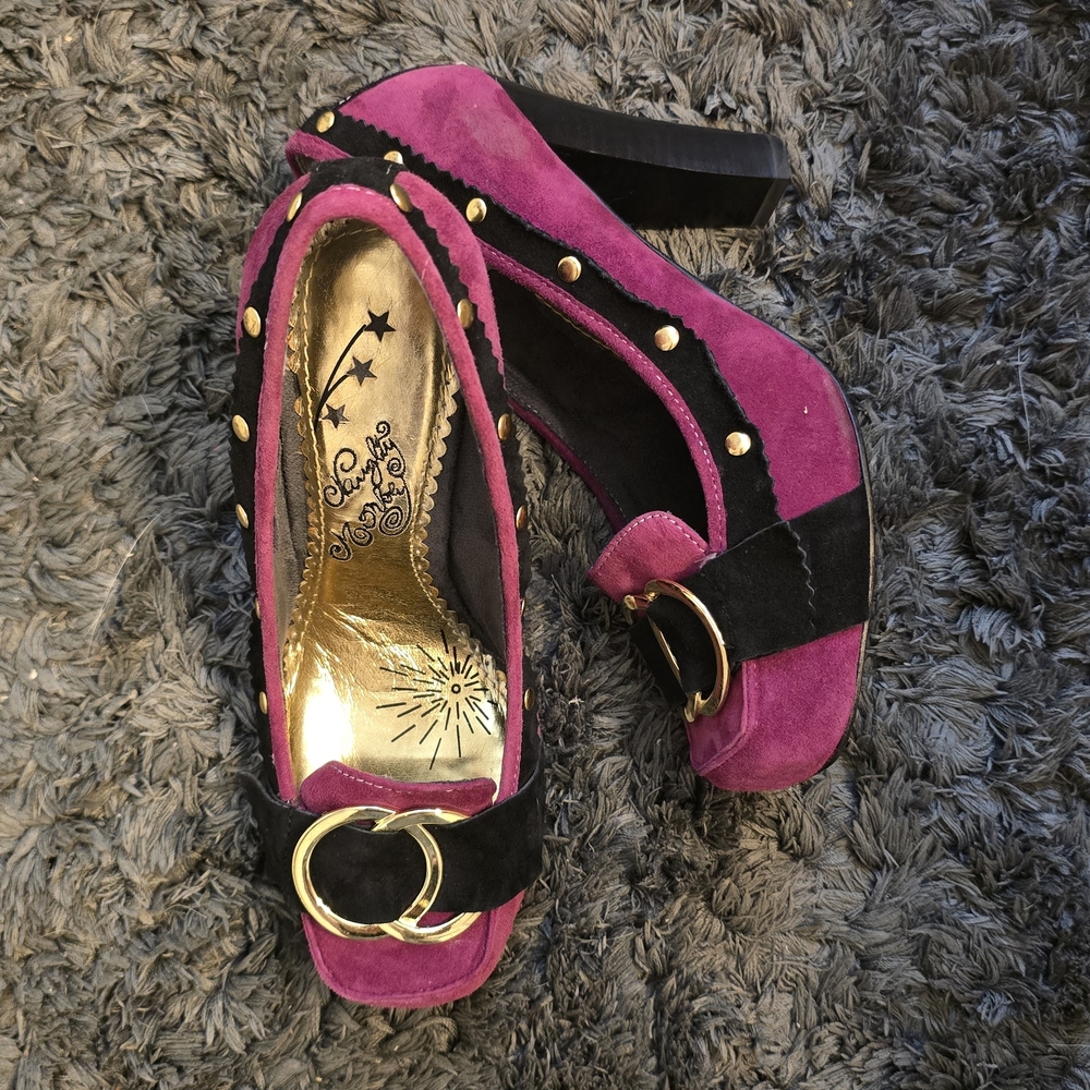 Naughty Monkey Fuchsia and Black Heels with Gold Details